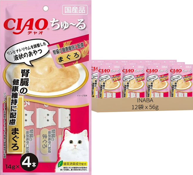 INABA CIAO 啾嚕 腎臟保健配方 肉泥, 鮪魚, 56g, 12袋