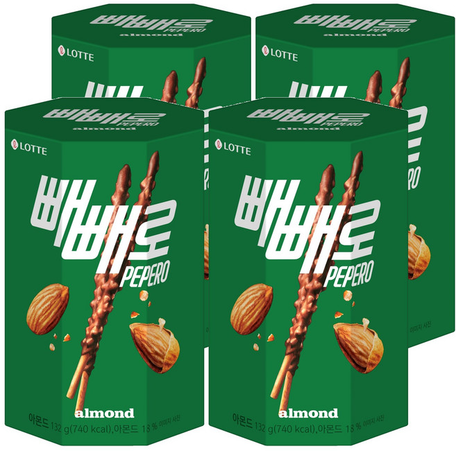 빼빼로 아몬드, 132g, 4개