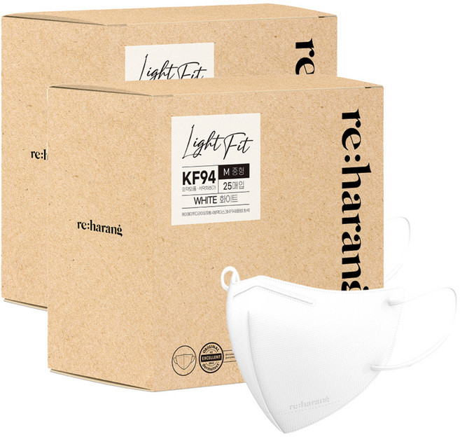 리하랑 KF94 라이트핏 2D 새부리형 일회용마스크 중형, 25개입, 2개, 화이트