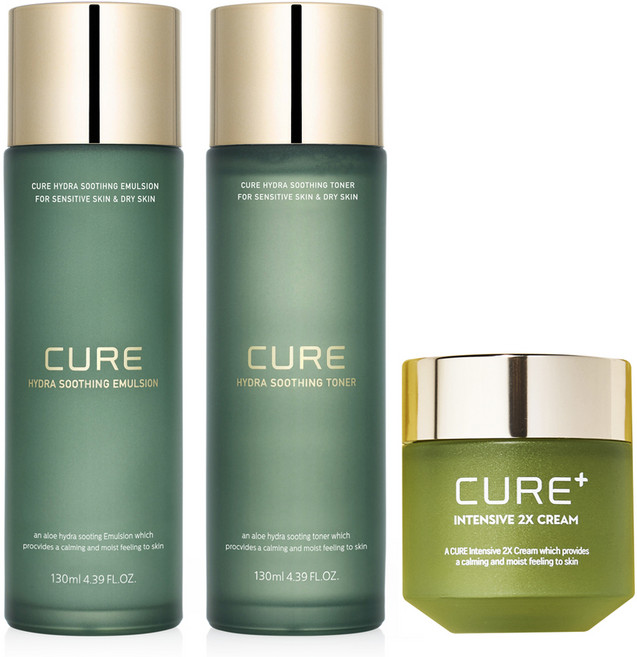 김정문알로에 큐어 하이드라 수딩 에멀젼 130ml + 토너 130ml + 라센스 로에 큐어 인텐시브 2X 크림 50g, 1세트