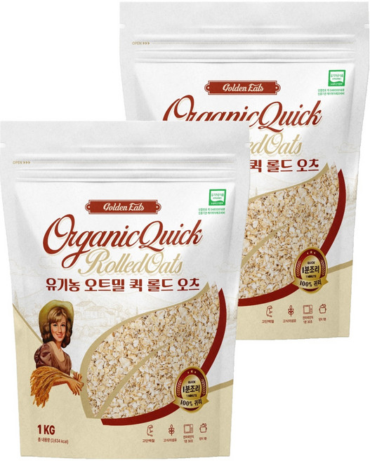 골든잇츠 유기농 퀵 오트밀, 1kg, 2개