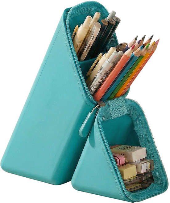 쿠말 오염에 강한 스탠딩 실리콘 필통, 세이지그린, 1개