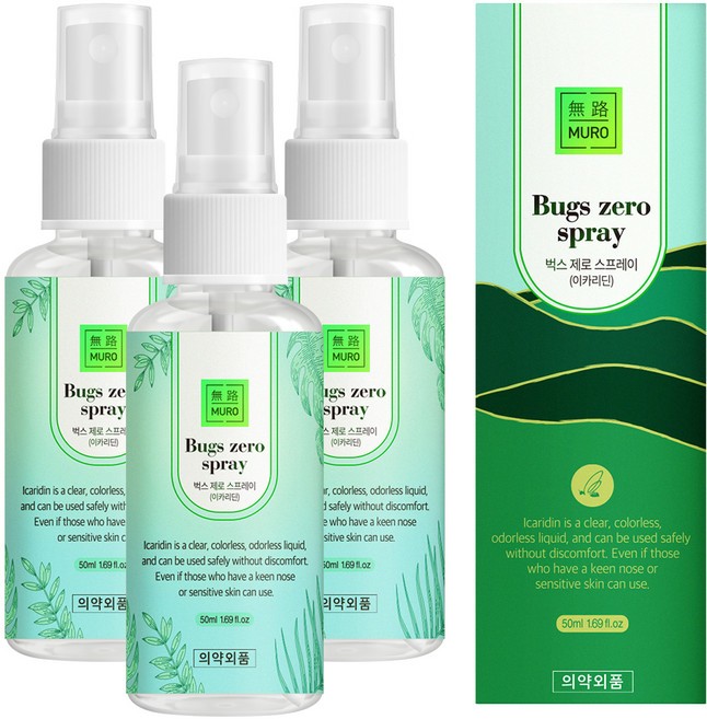 무로 벅스 제로 모기기피스프레이, 50ml, 3개