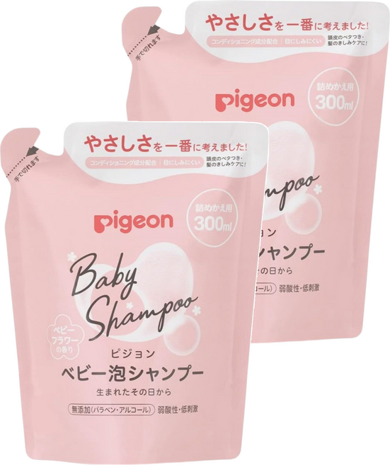 pigeon 貝親 洗髮慕斯補充包 粉色花香, 300ml, 2包