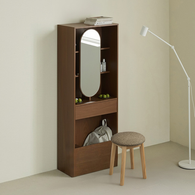 파로마 루르 스탠드 화장대 + 원목쿠션스툴 세트 방문설치, 헤이즐넛(화장대), 트위트브라운(스툴)