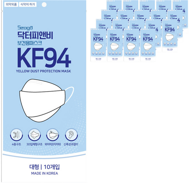 서가 닥터피앤비 보건용 마스크 대형 KF94, 10개입, 20개, 백색