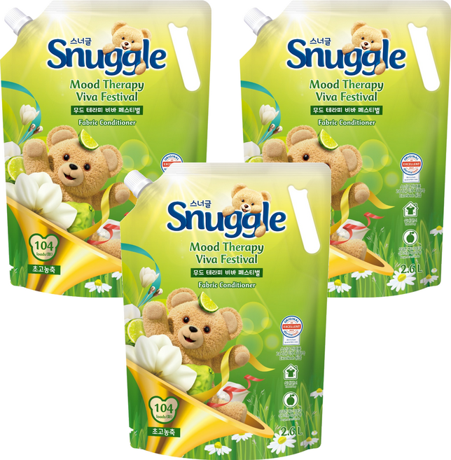 스너글 초고농축 섬유유연제 무드테라피 비바 페스티벌 리필, 2.6L, 3개