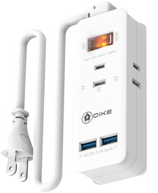 DIKE 安全加強型一切三座雙USB電源延長線 2孔 DAH423, 1.1m, 白色, 1條