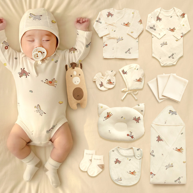 ikii 신생아 오가닉 말띠 배냇저고리 긴소매 12종 출산선물세트