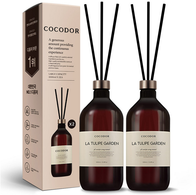 코코도르 프리미엄 디퓨저 + 섬유스틱 6p, 라튤립가든, 1L, 2개