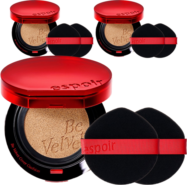 espoir 艾絲珀 Be Velvet 隱形毛孔氣墊粉底 13g + 粉撲 2入組, 23號 米色, 3個