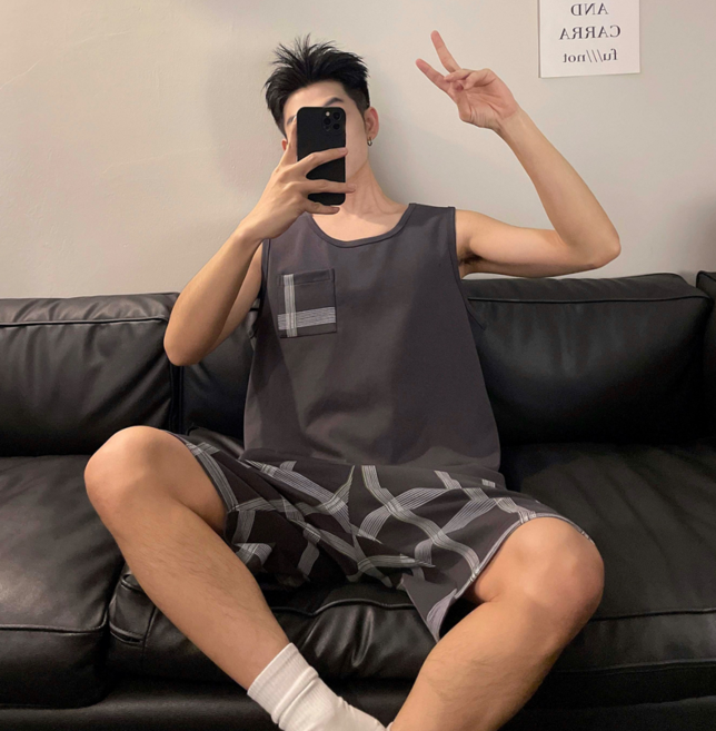 2'nd Pink 男士涼感時尚男款口袋背心+短褲睡衣套裝