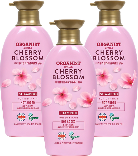 오가니스트 엘라스틴 체리블라썸 수분 영양 샴푸, 500ml, 3개