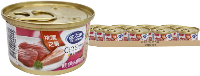 BELICOM 倍力康 挑嘴貓罐, 鮪魚 + 鯛魚, 80g, 24罐