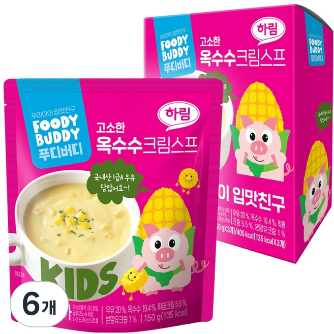 푸디버디 옥수수크림스프, 150g, 6개