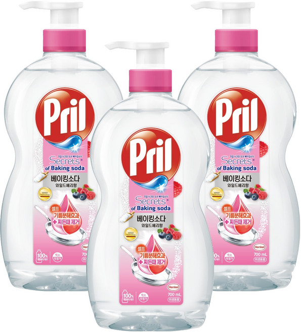 프릴 시크릿오브 베이킹소다 주방세제 와일드베리향, 700ml, 3개