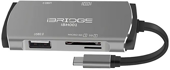 iBRIDGE 5合1 Type-C Hub多功能4K轉接器 USB鋁製集線器 適用於SD Micro SD 讀卡器, IBH001, 1個