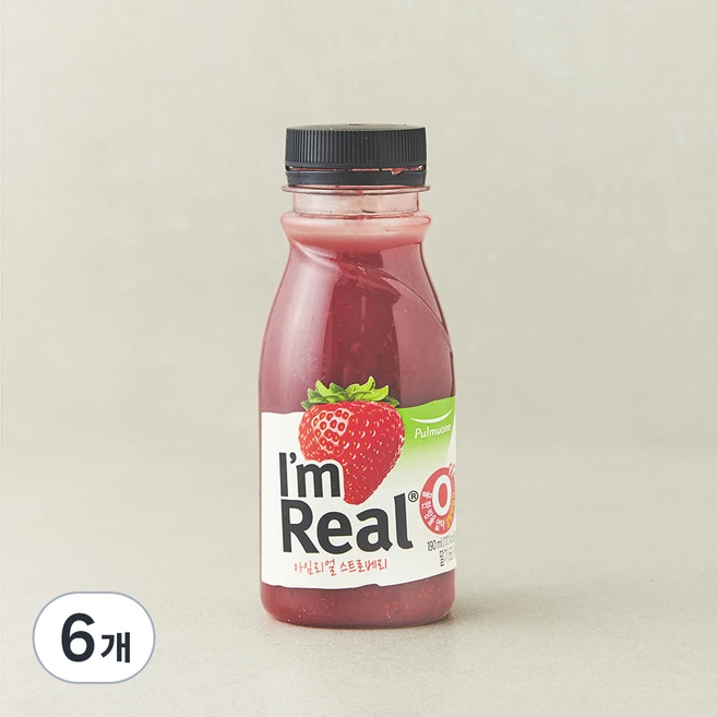 아임리얼 스트로베리 주스, 190ml, 6개 - 쿠팡