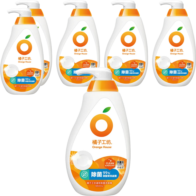Orange House 橘子工坊 溫和除菌碗盤洗滌液, 650ml, 6瓶