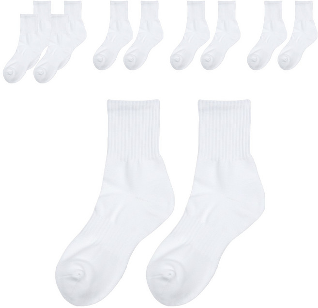 IZILEG 女款雙層底素色運動中筒襪 6雙組, 1組, 白色