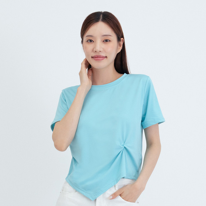 엘쏘 여성용 언밸런스 크롭 반팔 티셔츠