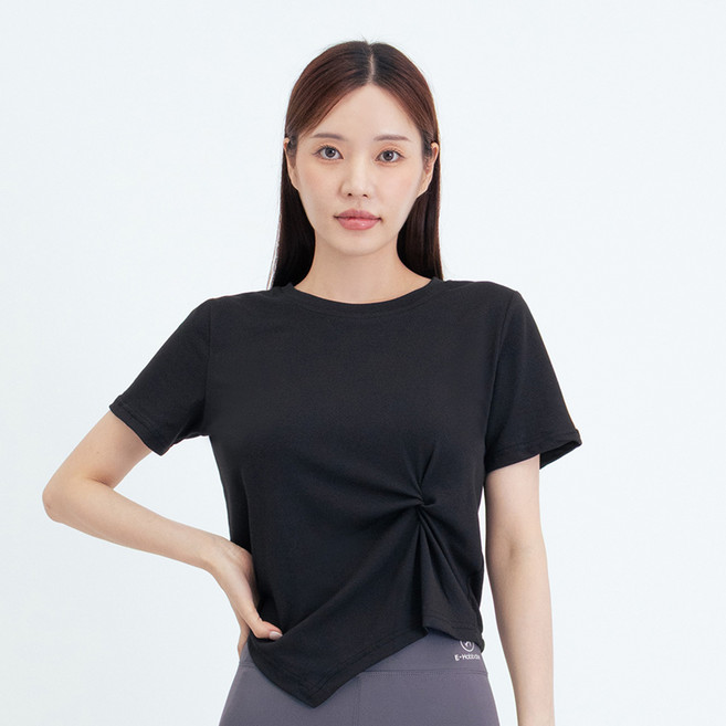 엘쏘 여성용 언밸런스 크롭 반팔 티셔츠