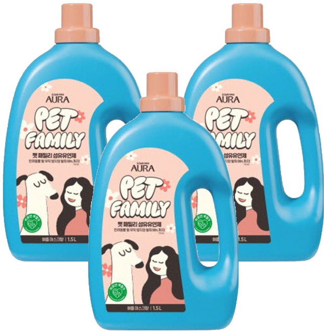 아우라 펫패밀리 섬유유연제 애플머스크향 본품, 1.5L, 3개