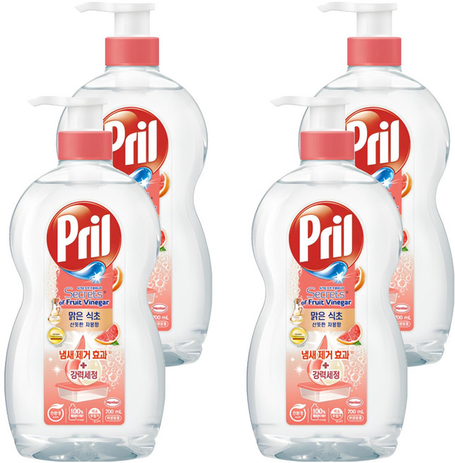 프릴 맑은 식초 주방세제 산뜻한 자몽향, 700ml, 4개