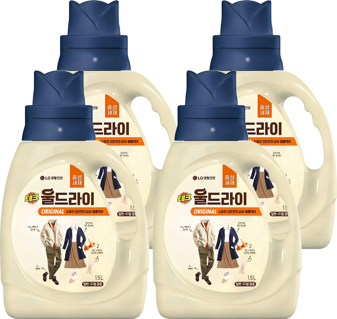 테크 울드라이 오리지널 중성세제 본품, 1.5L, 4개