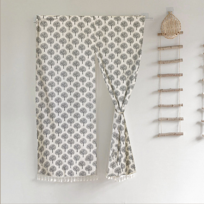 日系棉麻門簾 雪白森林 雙開