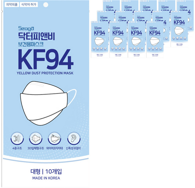 서가 닥터피앤비 보건용 마스크 대형 KF94, 10개입, 15개, 백색