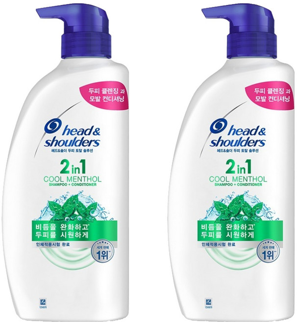 헤드앤숄더 2in1 쿨멘솔 샴푸 겸 컨디셔너 프루티향, 800ml, 2개