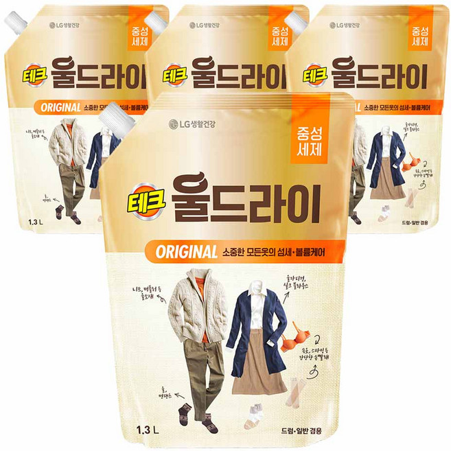 테크 울드라이 오리지널 중성세제 리필, 1.3L, 4개