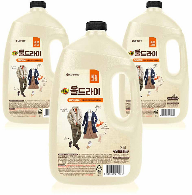 테크 울드라이 오리지널 중성세제 본품, 2.5L, 3개