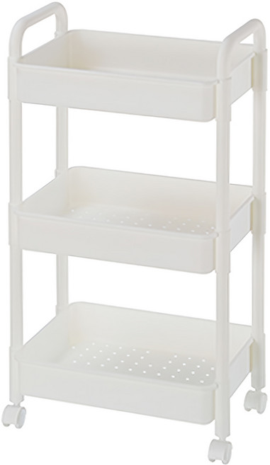 鐵藝附輪置物架 3層, 白色, 1個