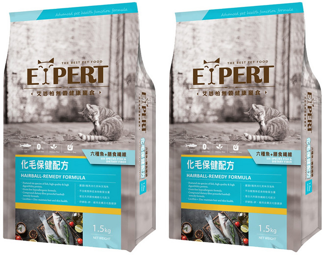 福壽實業 EXPERT 艾思柏 強效化毛保健 無穀貓食, 六種魚 + 膳食纖維, 1.5kg, 2袋