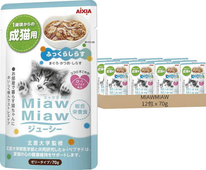 MIAWMIAW 妙喵主食軟包, 鰹魚 + 吻仔魚, 70g, 12包