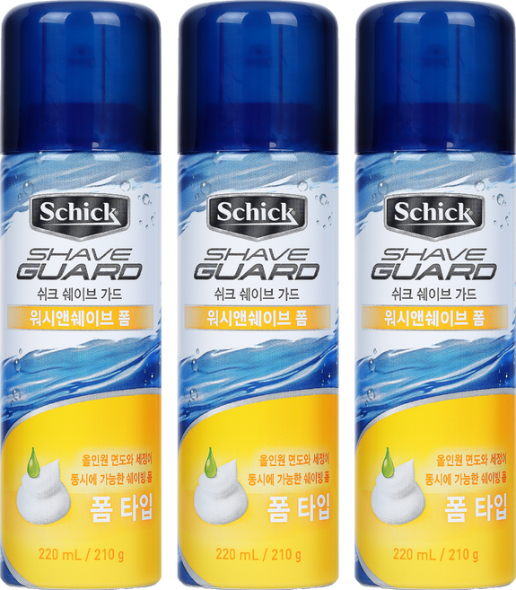 쉬크 쉐이브가드 워시 앤 쉐이빙폼, 210g, 3개