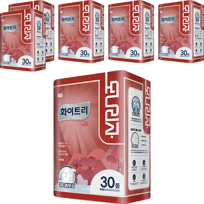 모나리자 화이트리 블랑 플러스 천연펄프 3겹 고급롤화장지, 30m, 30롤, 6개