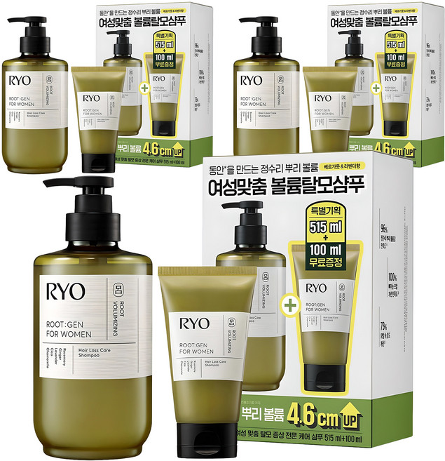려 루트젠 여성 맞춤 탈모전문케어 샴푸 기획세트 515ml+100ml, 3개