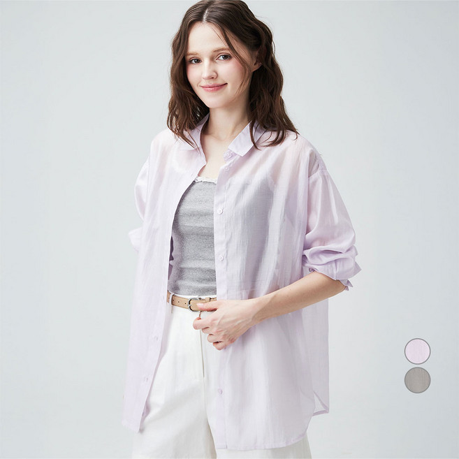 ELLEPARIS 여성용 수채화 무드 리오셀 혼방 오버핏 여름용 긴소매 셔츠