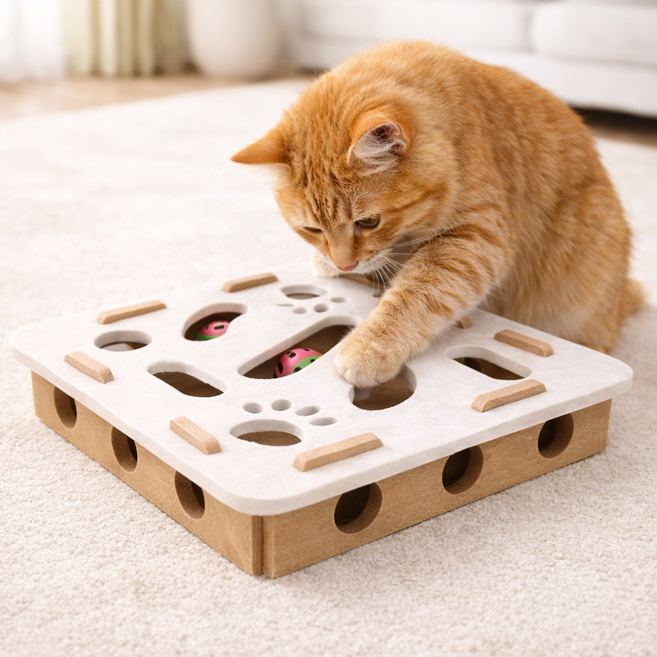 둥둥펫 고양이 초집중 마크 트랙볼 장난감, 아이보리, 1개