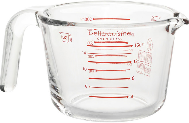벨라쿠진 내열유리 오븐글라스 계량컵, 혼합색상, 500ml, 1개