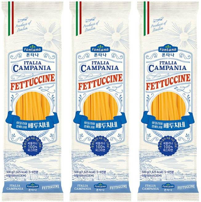 폰타나 이탈리아 캄파니아 페투치네 파스타면, 500g, 3개