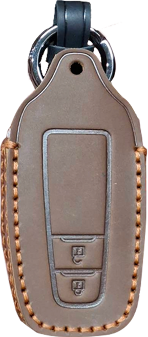 真皮頭層牛皮手工製作遙控鑰匙包鑰匙套 豐田用 KB127, 2鍵瘋馬棕, 1個