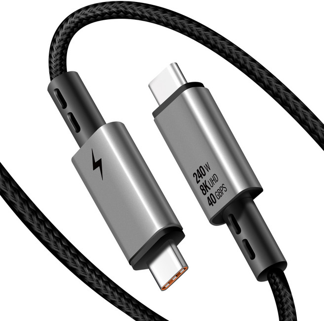 Home Planet Type-C轉Type-C USB4.0 8K Thunderbolt 4相容 240W 40Gbps 高速充電數據線, 黑色, 1個, 2m