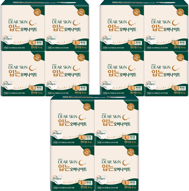 디어스킨 에어엠보 입는 오버나이트, 특대형, 4개입, 12개