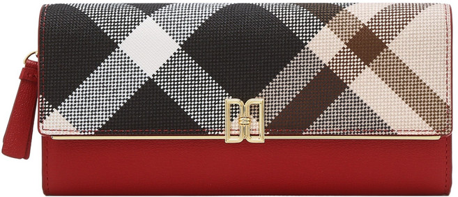 닥스 여성용 타탄 체크 DD로고 가죽 장지갑 DCWA6E361R2