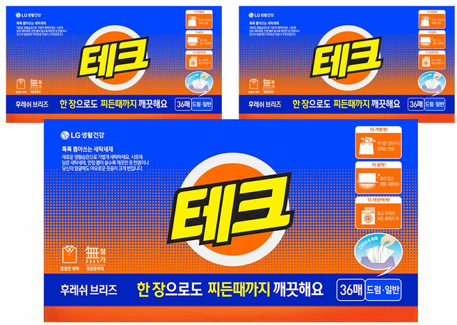 테크 간편 시트세제 후레쉬 브리즈, 36개입, 3개