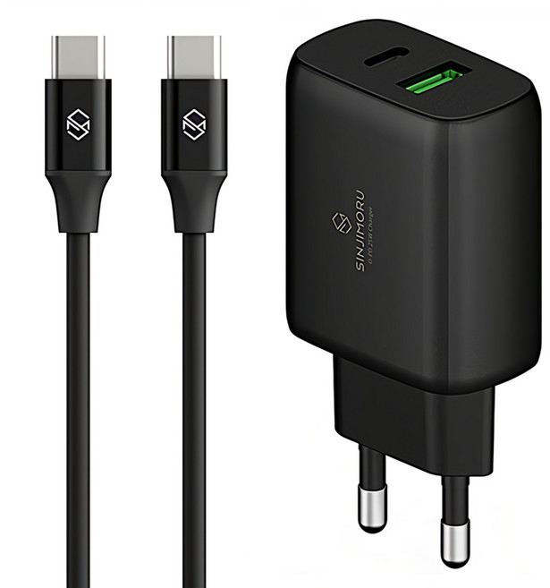 신지모루 오피디 GaN 듀얼포트 PPS 초고속 PD 충전기 + C타입-C타입 PD 케이블 1m 세트, 블랙, 1개